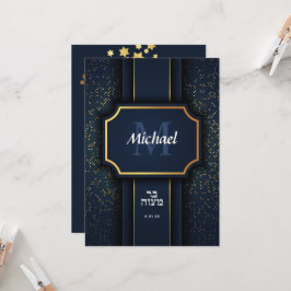 Inbjudan till elegant Monogram Pub Mitzvah Blue Gu