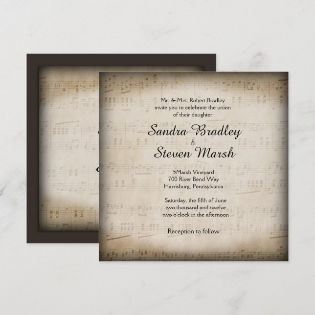 Inbjudan till elegant Music Wedding (Fram/baksida)