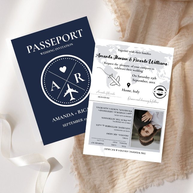 Inbjudan till elegant Naby BluePassport-fotobröllo (Skapare uppladdad)