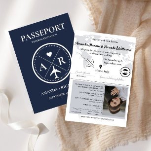 Inbjudan till elegant Naby BluePassport-fotobröllo