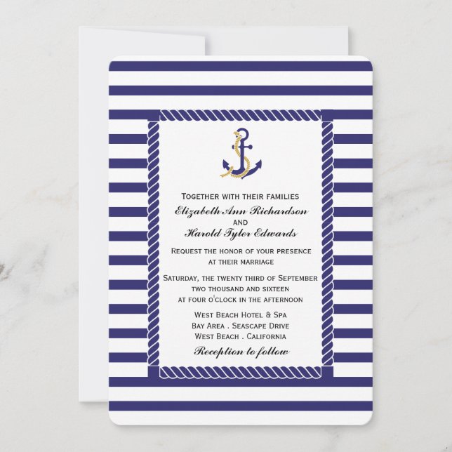 Inbjudan till elegant Nautical Wedding (Framsida)