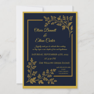 Inbjudan till elegant Navy Blue & Gold Foil Weddin