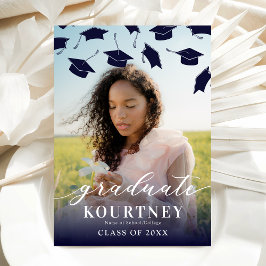 Inbjudan till elegant Navy Blue Photo Studenten