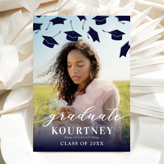 Inbjudan till elegant Navy Blue Photo Studenten (Skapare uppladdad)