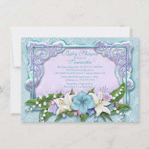 Inbjudan till elegant Ombre Blommigt Blue Baby Sho