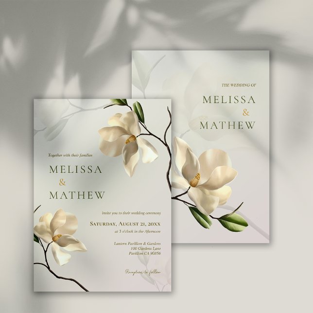 Inbjudan till elegant Oriental White Magnolia Wedd (Elegant Oriental White Magnolia Wedding Invitation)