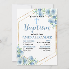 Inbjudan till elegant Pastel Blue Blommigt Baptism
