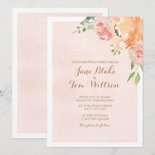Inbjudan till elegant Peach-blommans vattenfärgsbl