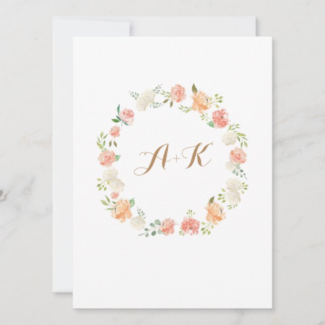 Inbjudan till elegant Peach-blommans vattenfärgsbl (Framsida)