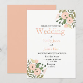 Inbjudan till elegant Peach Blommigt Wedding Set
