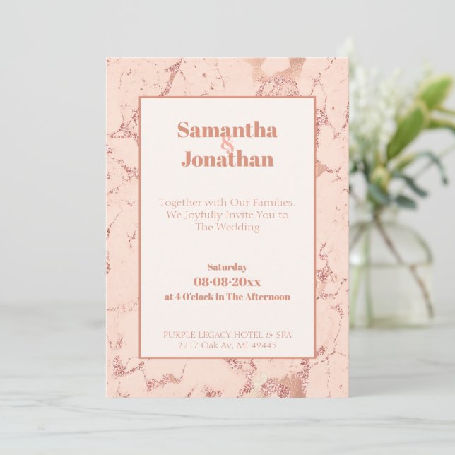 Inbjudan till elegant Peach Marble Wedding (Stående Fram)