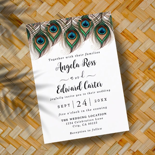 Inbjudan till elegant Peacock Feather Wedding (Skapare uppladdad)