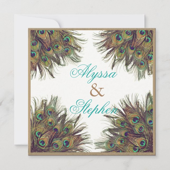 Inbjudan till elegant Peacock Feather Wedding 2 (Framsida)