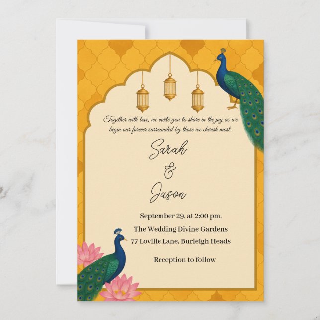 Inbjudan till elegant Peacock Wedding (Framsida)