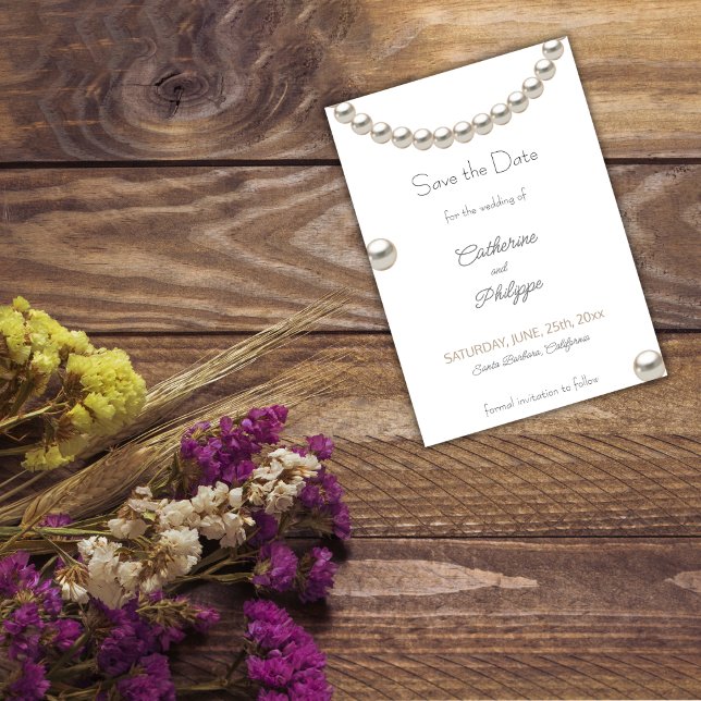 Inbjudan till elegant Pearl Bröllop spara datum (Skapare uppladdad)