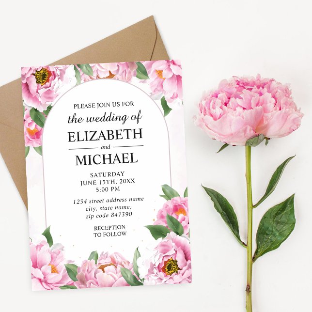 Inbjudan till elegant Peony Minimalist Chic bröllo (Skapare uppladdad)