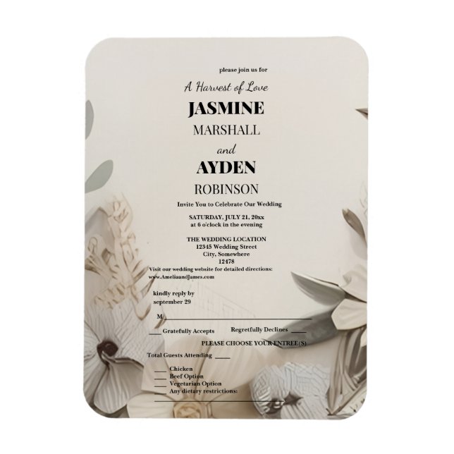 Inbjudan till elegant Personligt bröllp Magnet (Vertikal)