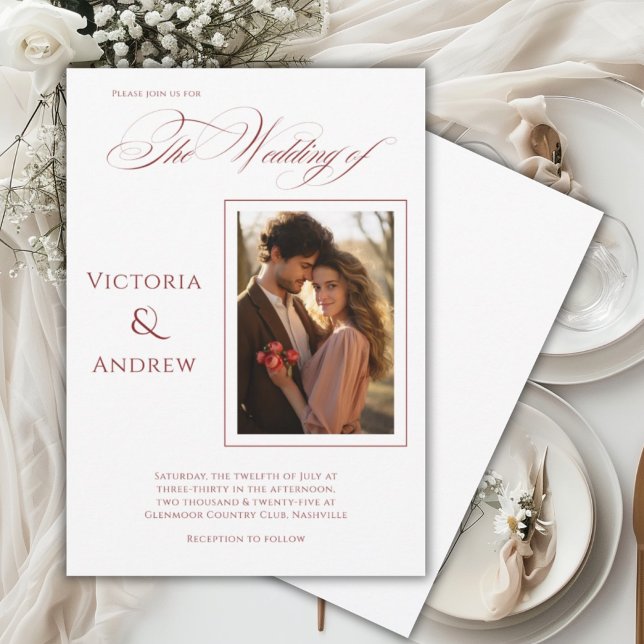 Inbjudan till elegant Photo Red Modern Wedding (Skapare uppladdad)