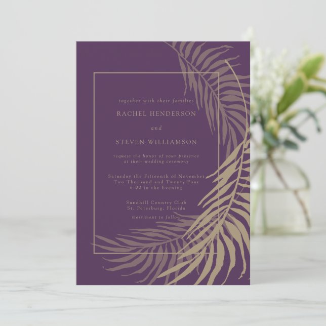 Inbjudan till elegant Plum och Taupe-bröllop (Stående Fram)