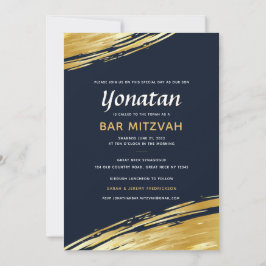 Inbjudan till elegant Pub Mitzvah Navy Blue Guld
