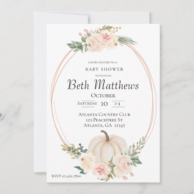 Inbjudan till elegant Pumpkin Theme Baby Shower (Framsida)
