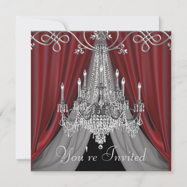 Inbjudan till elegant Red and Black Chandelier Par (Framsida)