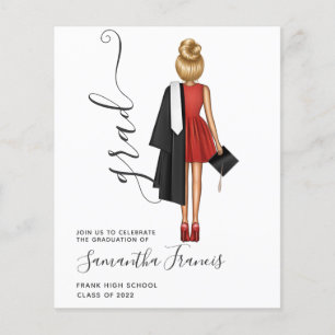 Inbjudan till elegant Red, Black and White Girl Gr Flygblad