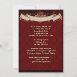 Inbjudan till elegant Red Damask Goth Wedding