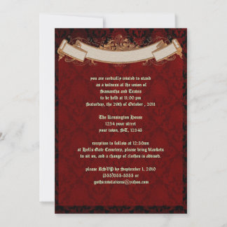 Inbjudan till elegant Red Damask Goth Wedding