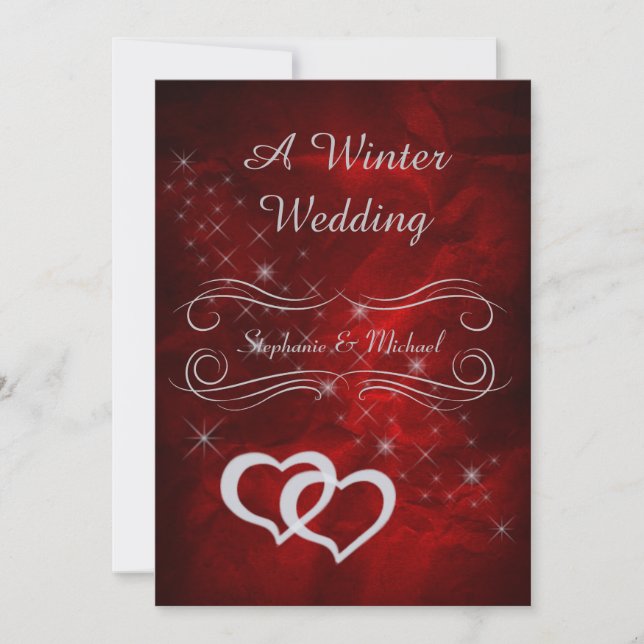 Inbjudan till elegant Red Silver Winter Wedding2 (Framsida)