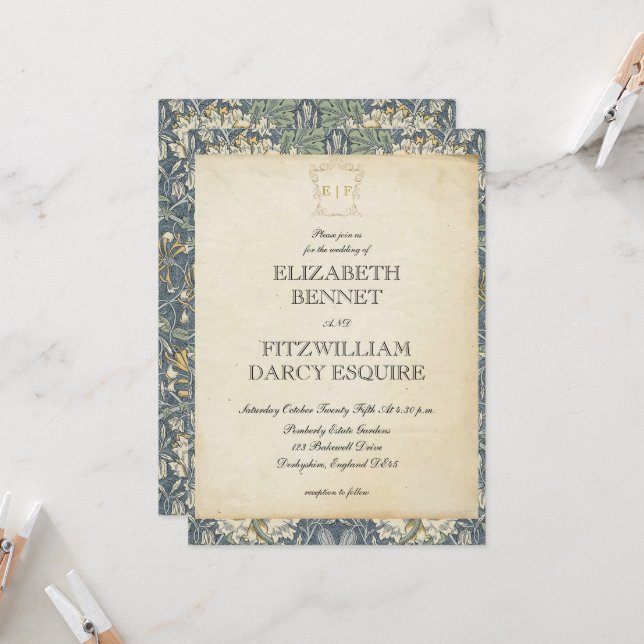Inbjudan till elegant ReEmergency Era/Antique Wedd (Fram/Back In Situ)