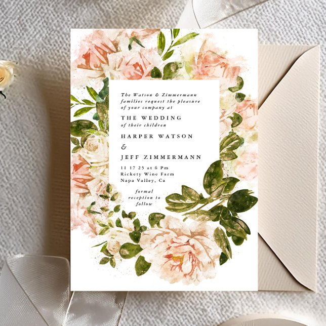 Inbjudan till elegant Ro Romantik Watercolor Weddi (Skapare uppladdad)