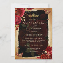 Inbjudan till elegant Röd ros Quinceanera-inbjudan