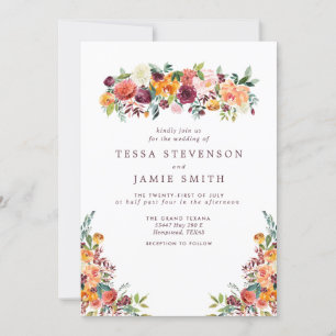 Inbjudan till elegant Romantic Fall Blommigt Weddi