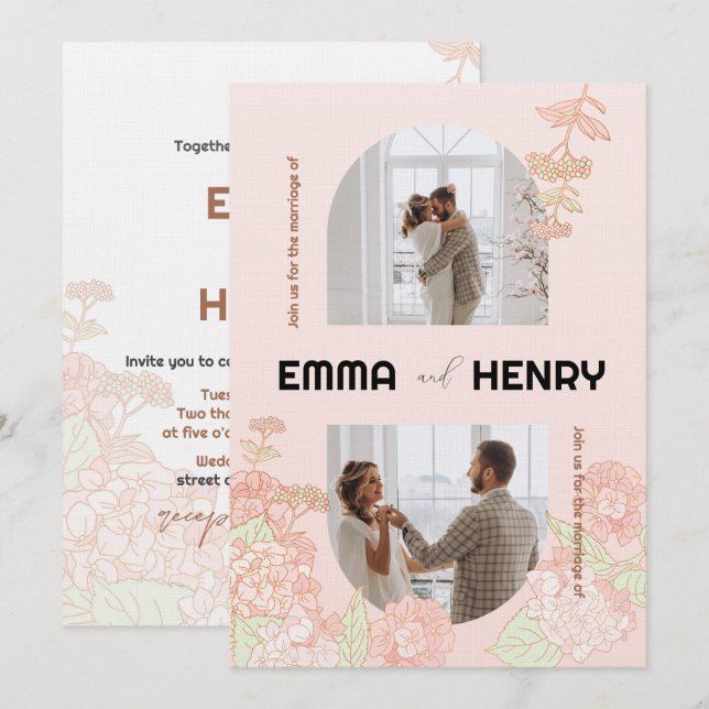 Inbjudan till elegant Romantisk fotobröllop (Fram/baksida)