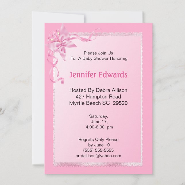Inbjudan till elegant Rosa Baby Shower (Framsida)