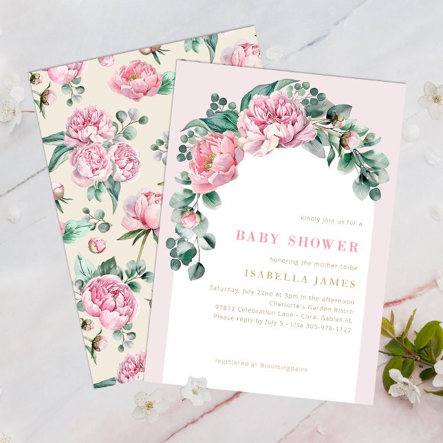 Inbjudan till elegant  Rosa Blommigt Baby Shower  (Blush Pink Floral & Greenery Baby Shower Invitation)