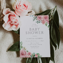 Inbjudan till elegant Rosa Blommigt Baby Shower