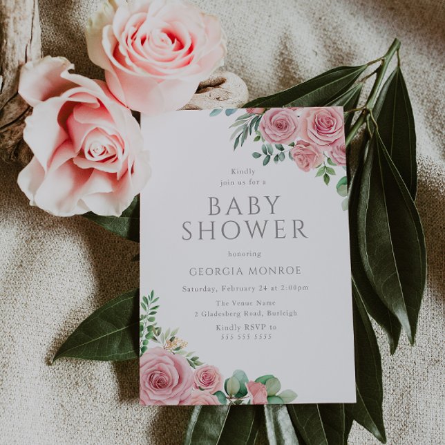 Inbjudan till elegant  Rosa Blommigt Baby Shower (Skapare uppladdad)