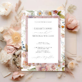 Inbjudan till elegant Rosa Blommigt Fotobröllop