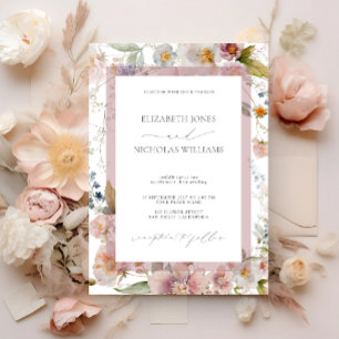 Inbjudan till elegant Rosa Blommigt Fotobröllop