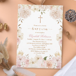 Inbjudan till elegant Rosa Boho Blommigt Baptism