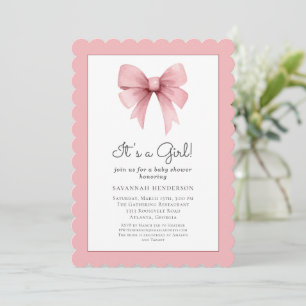 Inbjudan till elegant Rosa Bow Baby Shower