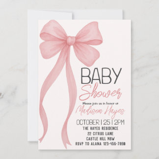 Inbjudan till elegant Rosa Bow Baby Shower