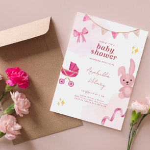 Inbjudan till elegant Rosa Bunny Baby Shower