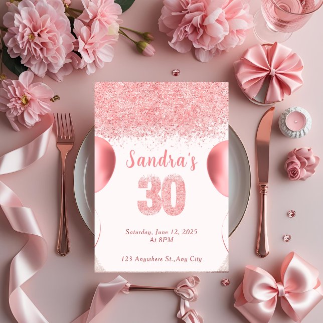 Inbjudan till elegant Rosa Glitter 30års födelseda (Skapare uppladdad)