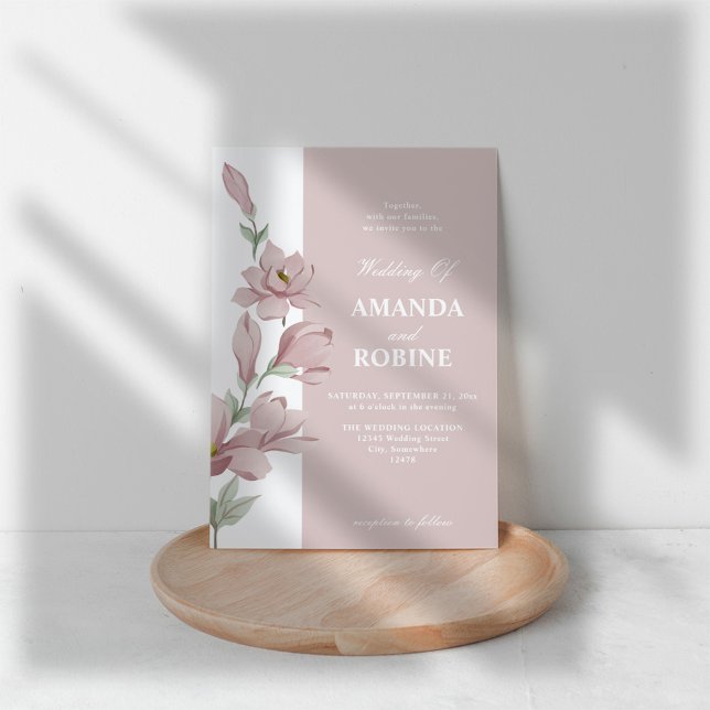 Inbjudan till elegant Rosa Magnolia Wedding (Skapare uppladdad)