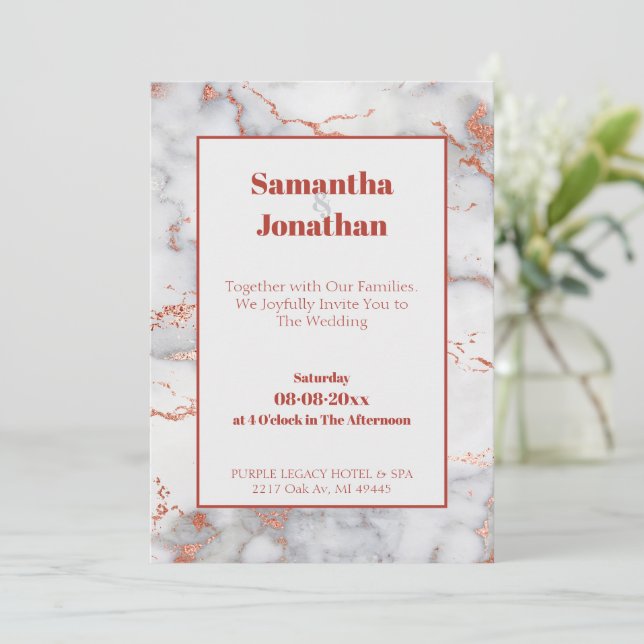 Inbjudan till elegant Rosa Marble Wedding (Stående Fram)