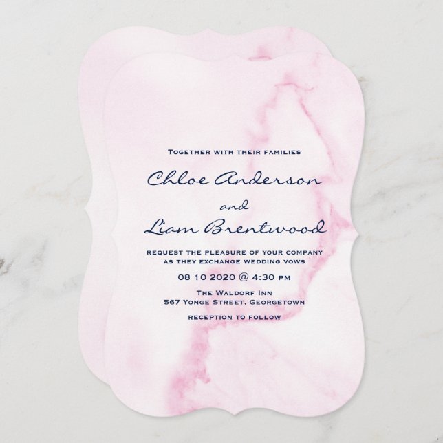 Inbjudan till elegant Rosa Marble Wedding (Fram/baksida)