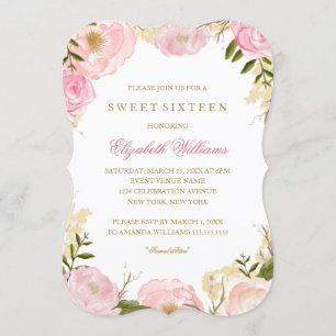 Inbjudan till elegant Rosa ros Sweet sixteen